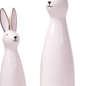 Pair of Minimalist Ceramic Rabbit Figurines with Gold Edges