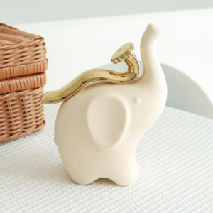 Single Ceramic Elephant Ornament with Gold-Plated Trunk