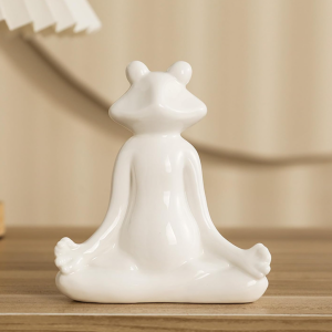 Pure White Ceramic Meditation Yoga Frog Desktop Ornament